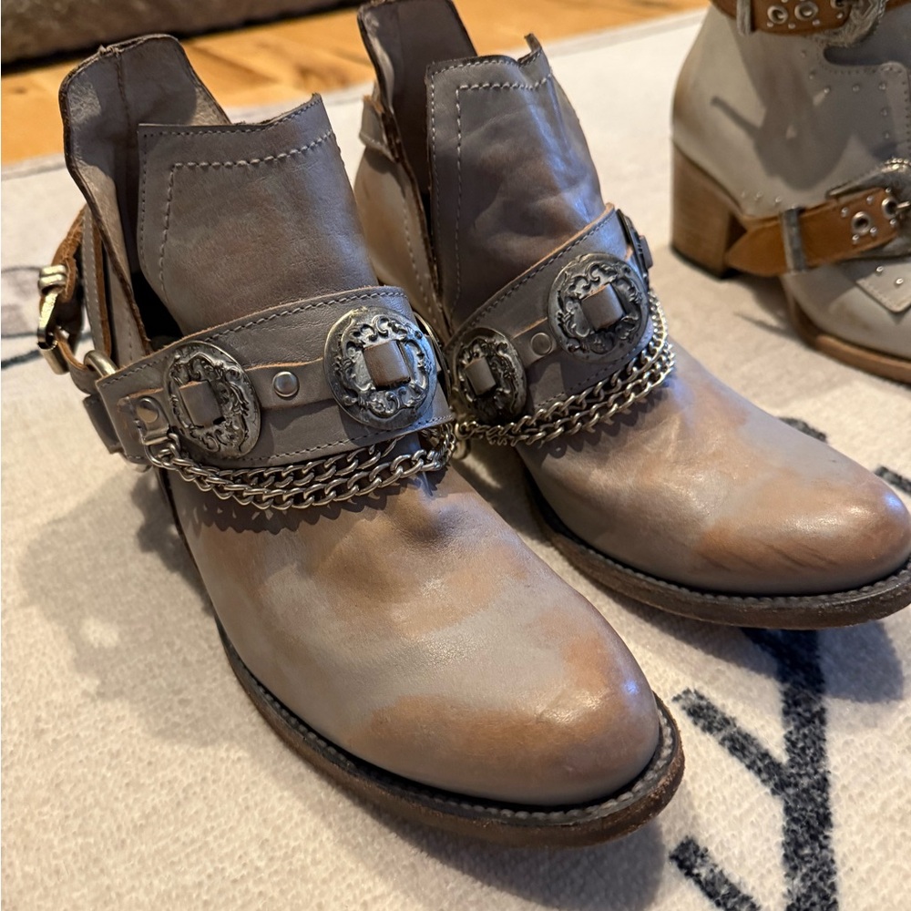 Freebird Gray and Brown Ankle Boots Rugged Leather Design